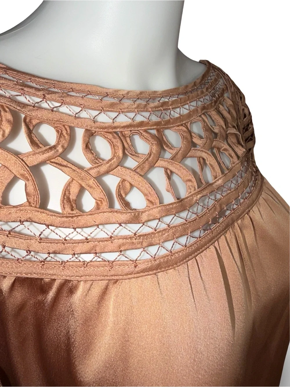 Boston Proper Champagne Satin Cold Shoulder Tiered Sleeve Blouse - Size 2